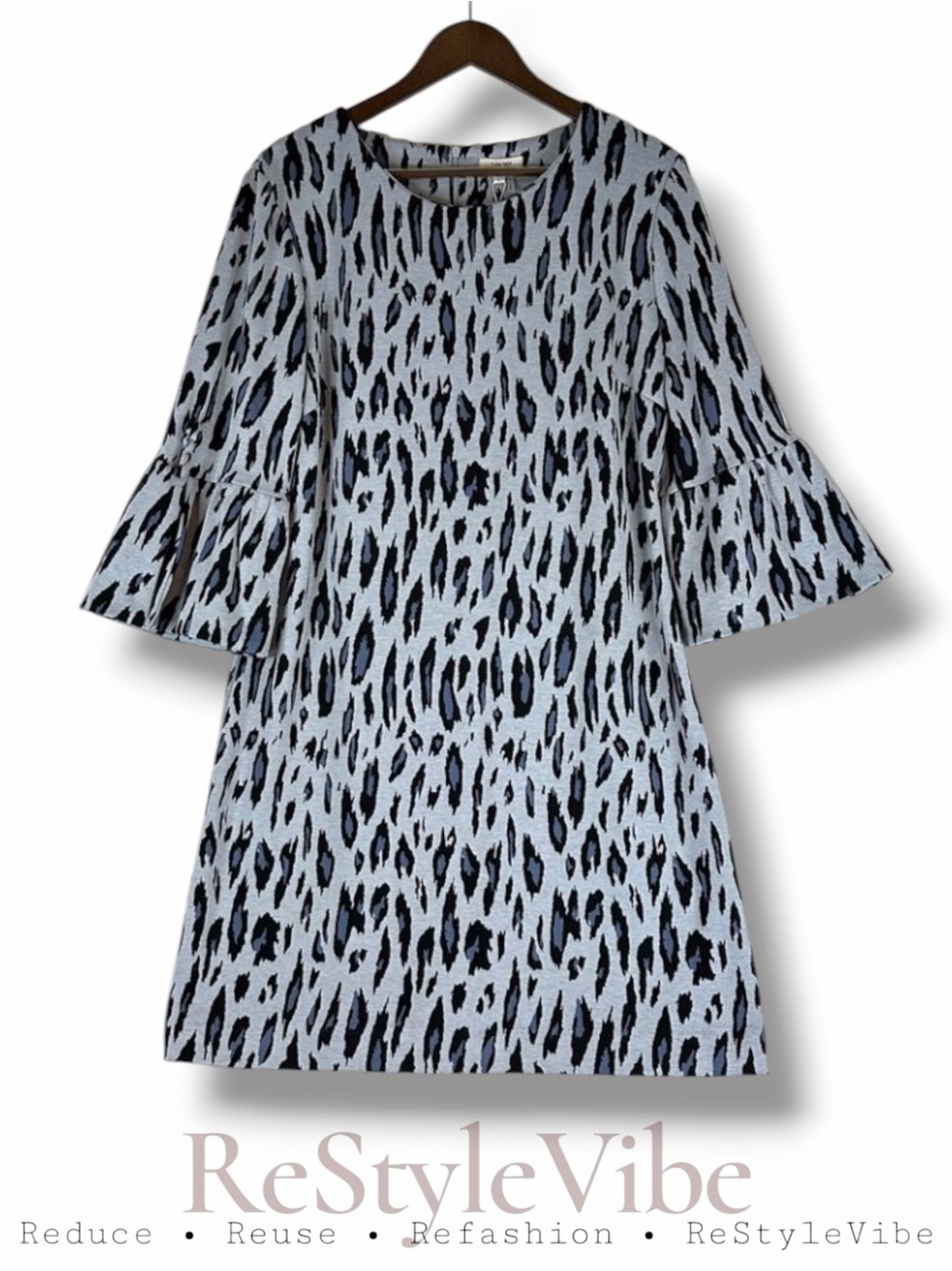 TYLER BOE Women’s Size L Dress 3/4 Bell Sleeve Sheath Animal Leopard Print NWT